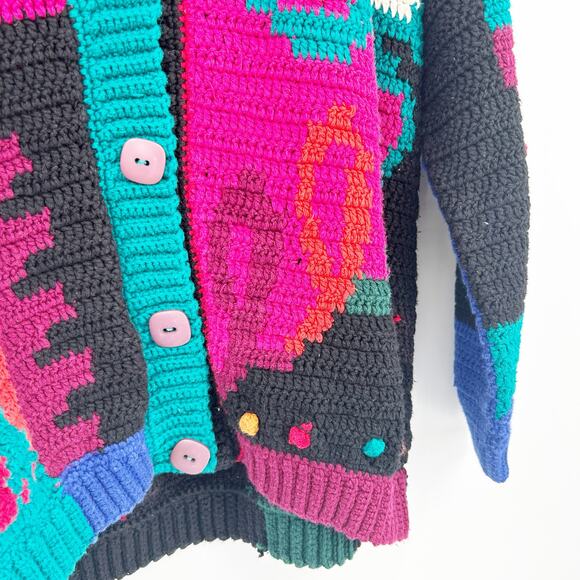 Le Moda Knitwear Womens VTG 90s Artsy Colorful Hand Knit Cardigan Sweater M - Picture 3 of 6